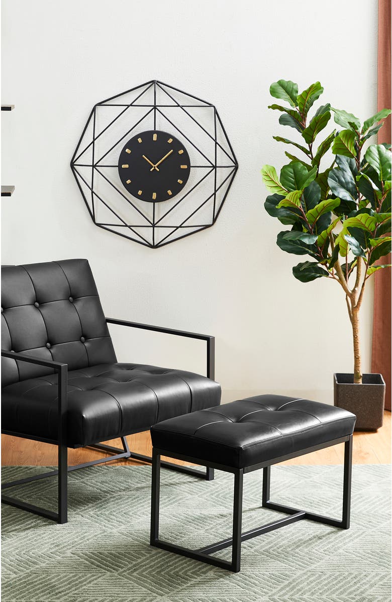 Glitzhome Modern Thick Leatherette Accent Stool with Metal Frame, Alternate, color, Black