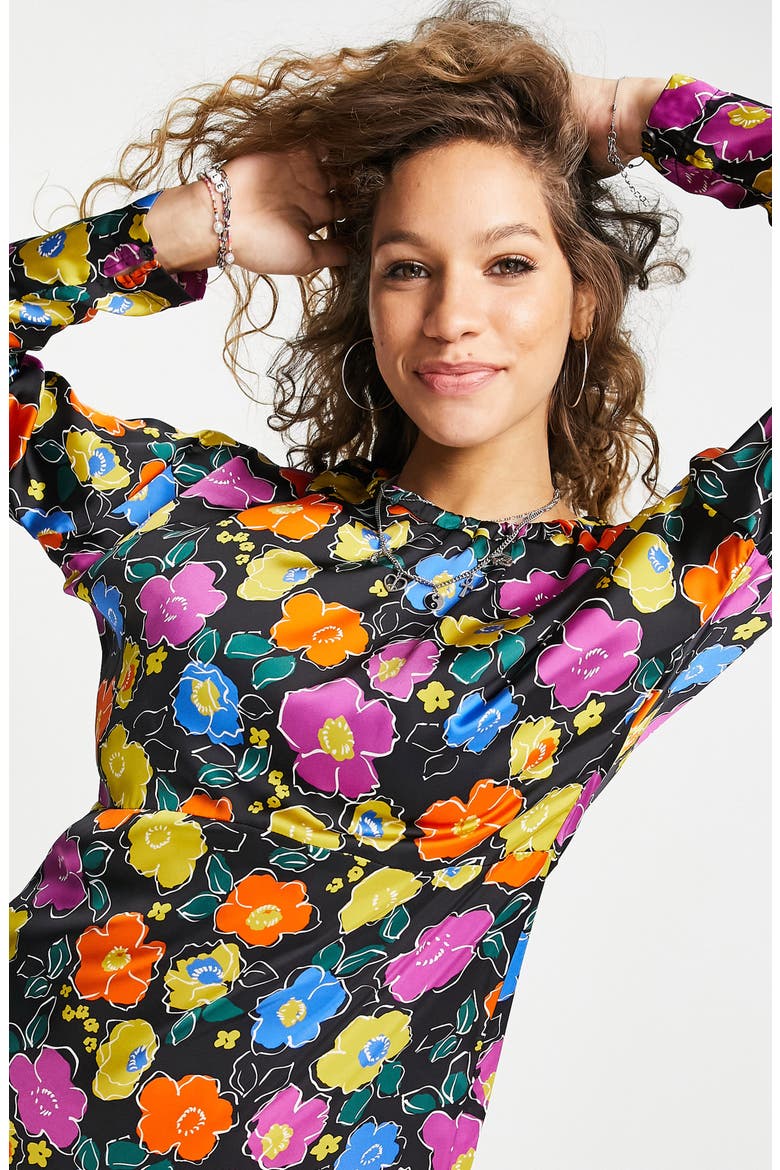 Floral Print Long Sleeve Dress, Alternate, color, BLACK MULTI