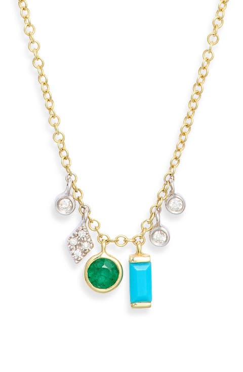 14k Gold Gemstone & Diamond Charm Necklace