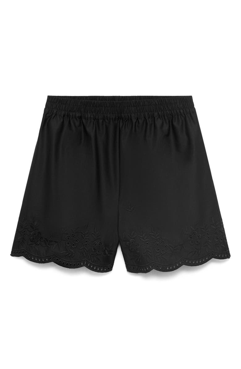 MANGO Embroidered Cotton Shorts, Alternate, color, Black