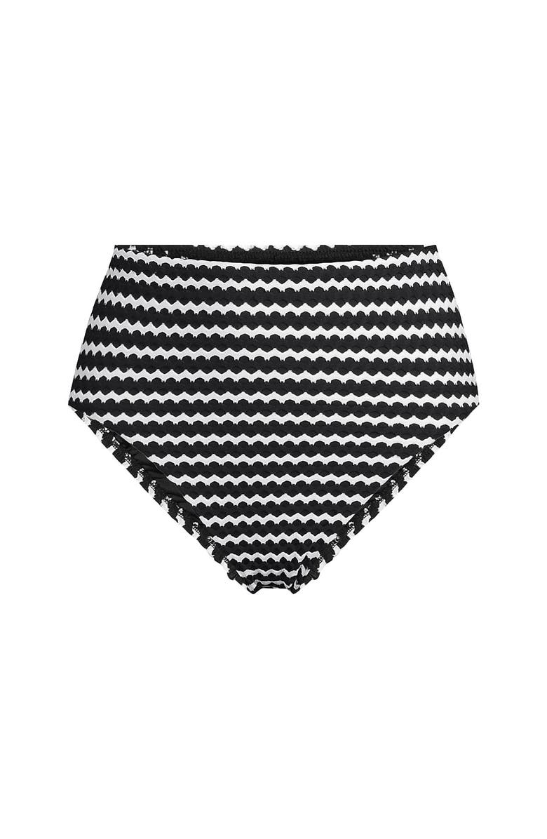 Lands' End Ribbed Smoothing High Waisted Bikini Bottoms, Alternate, color, Striped Black/White