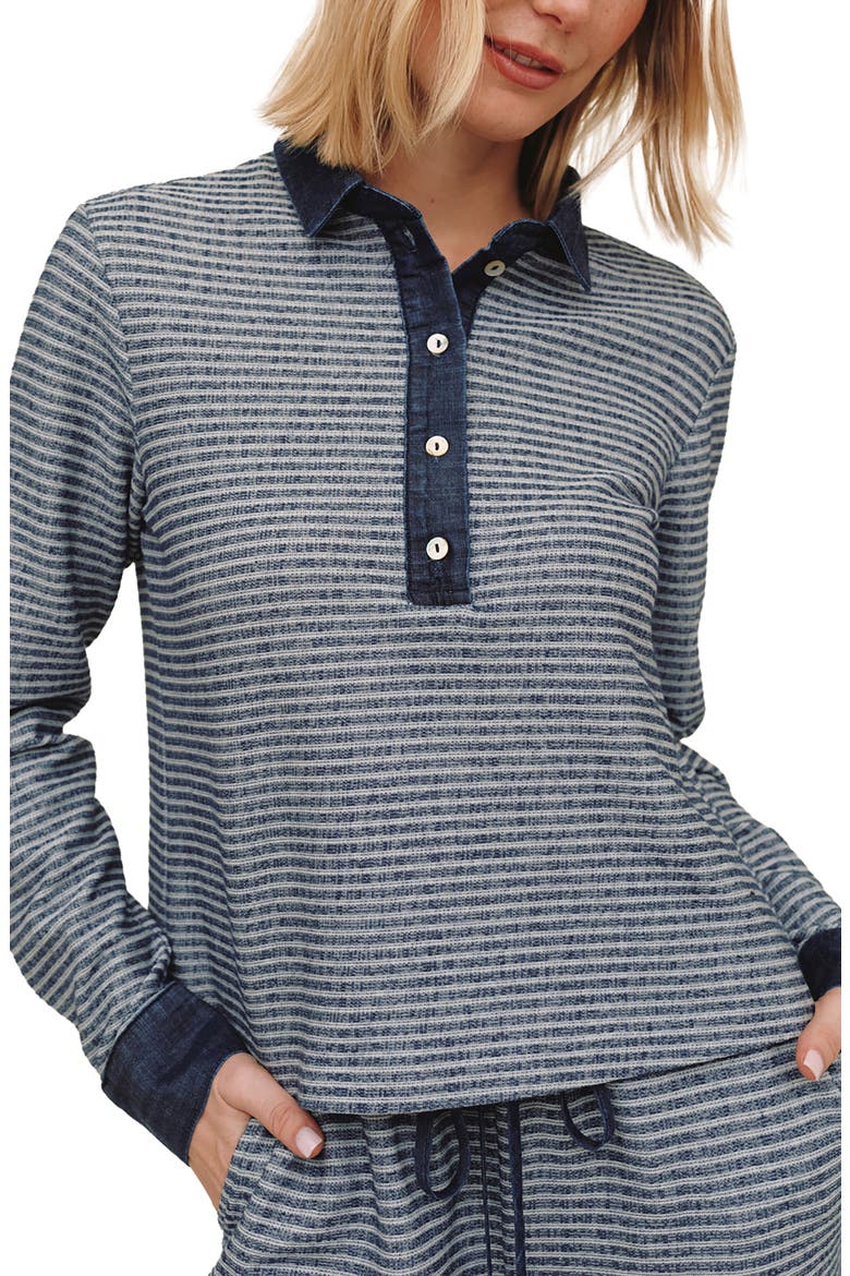 Stripe Long Sleeve Polo, Alternate, color, HEATHERED INDIGO
