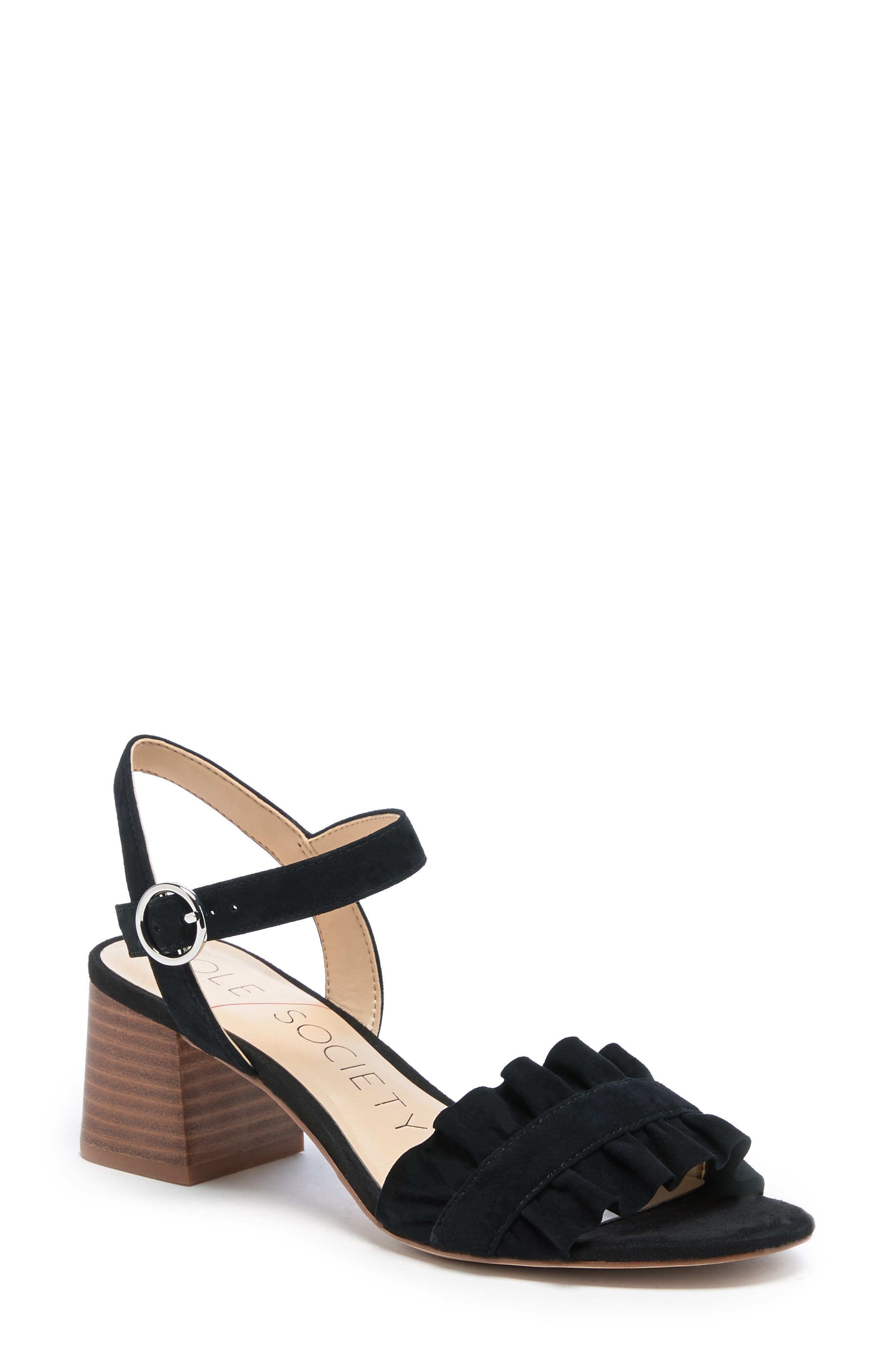 Scyler Ruffle Sandal, Main, color, BLACK SUEDE