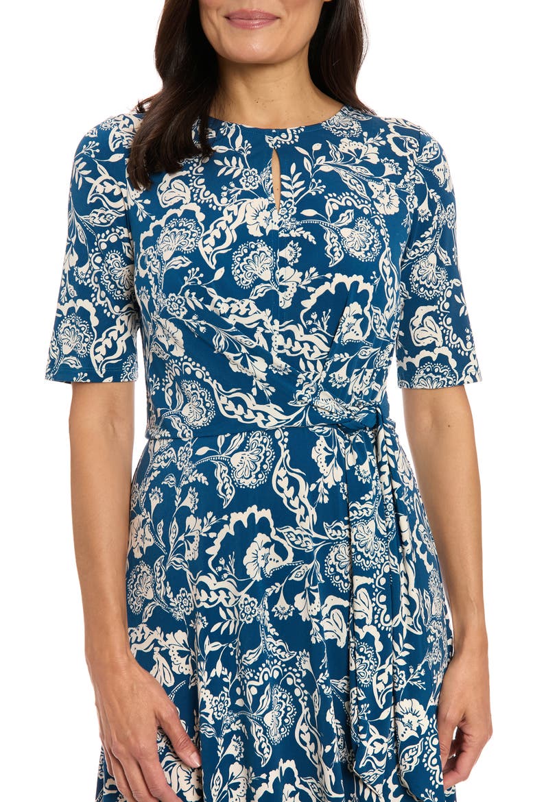 Side Tie Jersey Midi Dress, Alternate, color, TEAL/ BEIGE