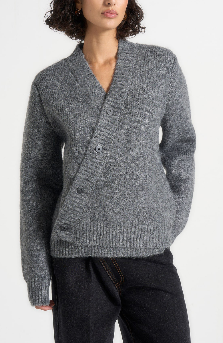 Manière De Voir Dani Unisex Asymmetric Brushed Wool Knit Cardigan, Main, color, Grey