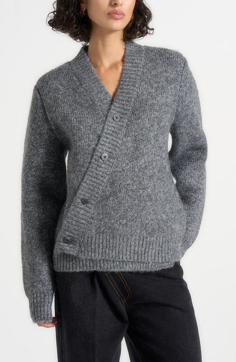 Dani Unisex Asymmetric Brushed Wool Knit Cardigan