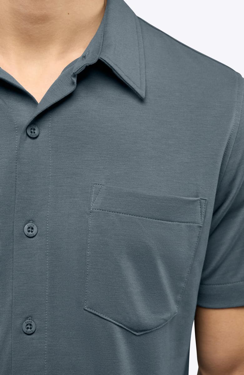 Cuts AO Curved Hem Short Sleeve Button-Up Shirt, Alternate, color, Ocean Storm