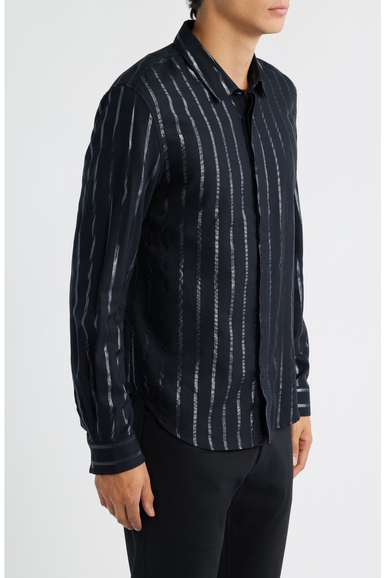 Rodney Print Covered Placket Button-Up Shirt, Alternate, color, BLACK