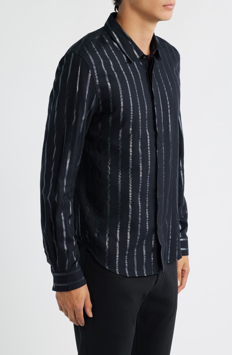 John Varvatos Rodney Print Covered Placket Button-Up Shirt, Alternate, color, Black