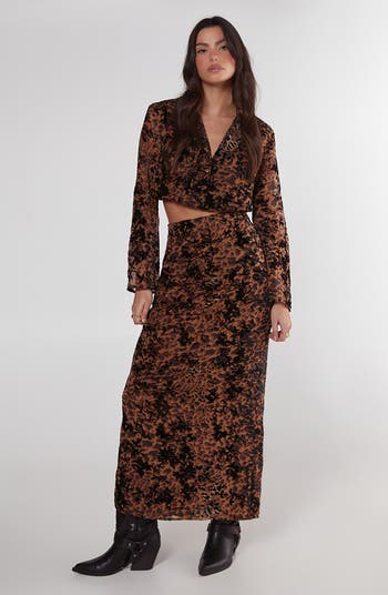 Leopard Print Floral Devoré Maxi Skirt