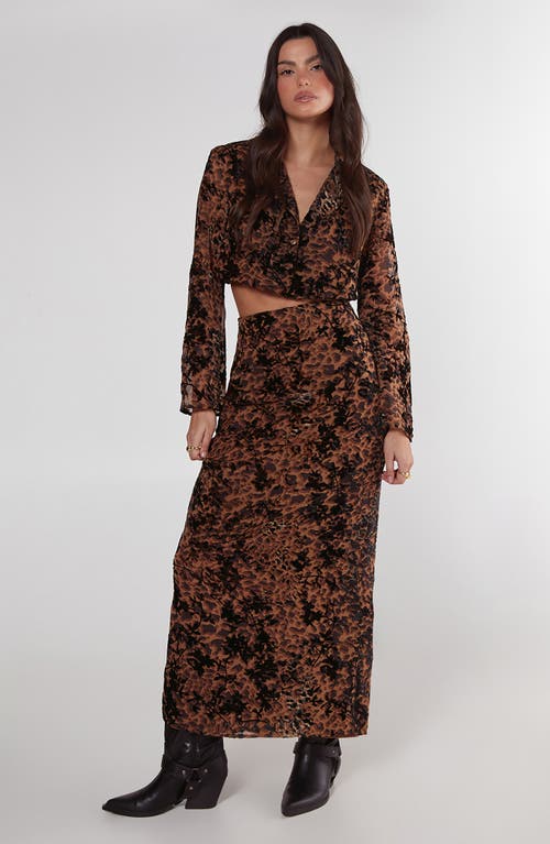 Nasty Gal Leopard Print Floral Devoré Maxi Skirt In Tan