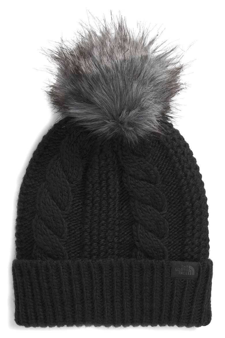 Oh Mega Faux Fur Pompom Beanie, Main, color, TNF BLACK