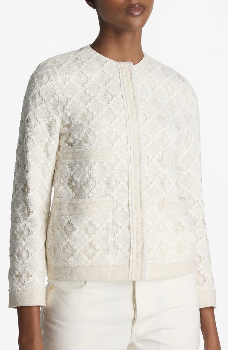 ST. JOHN Embellished Tweed Jacket, Main, color, Ecru