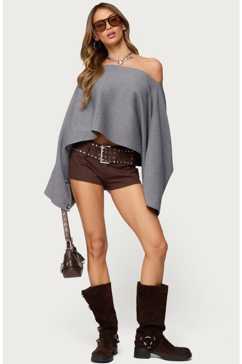Sharla Off the Shoulder Poncho Top, Alternate, color, GRAY-MELANGE