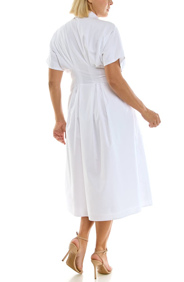Nicole Miller Pintuck Waist Midi Shirtdress, Alternate, color, Brilliant White