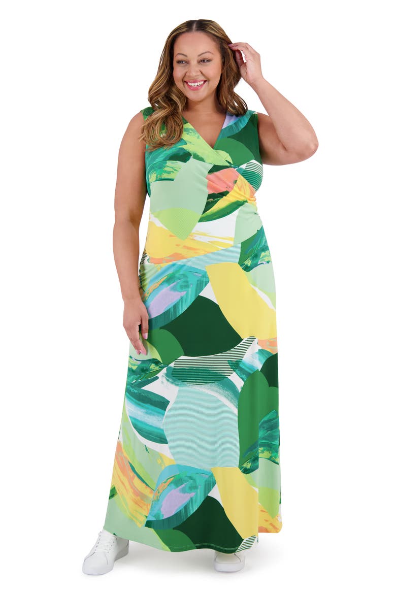 Shirred Faux Wrap Maxi Dress, Alternate, color, WHITE/ OLIVE