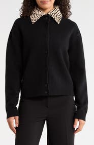 Róhe Removable Cheetah Collar Stretch Wool Cardigan