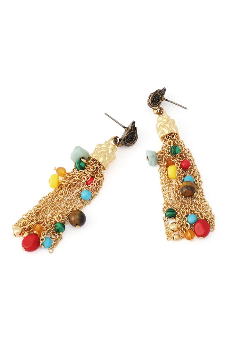 Pavé Bead Tassel Chandelier Drop Earrings, Alternate, color, GOLD/ MULTI