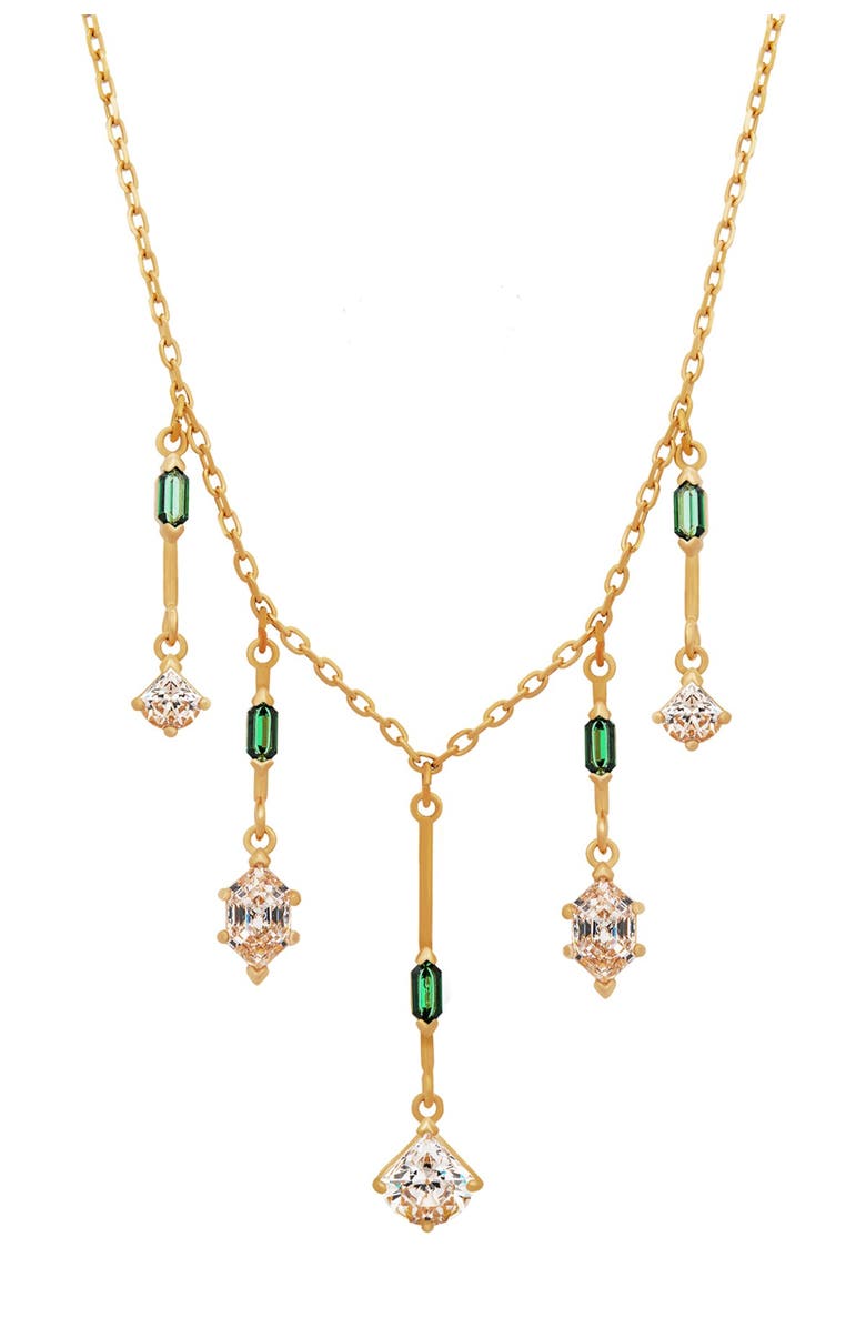 Swarovski Oz 23K Yellow Gold Plated Green Swarovski Crystal & CZ Statement Necklace, Main, color, 