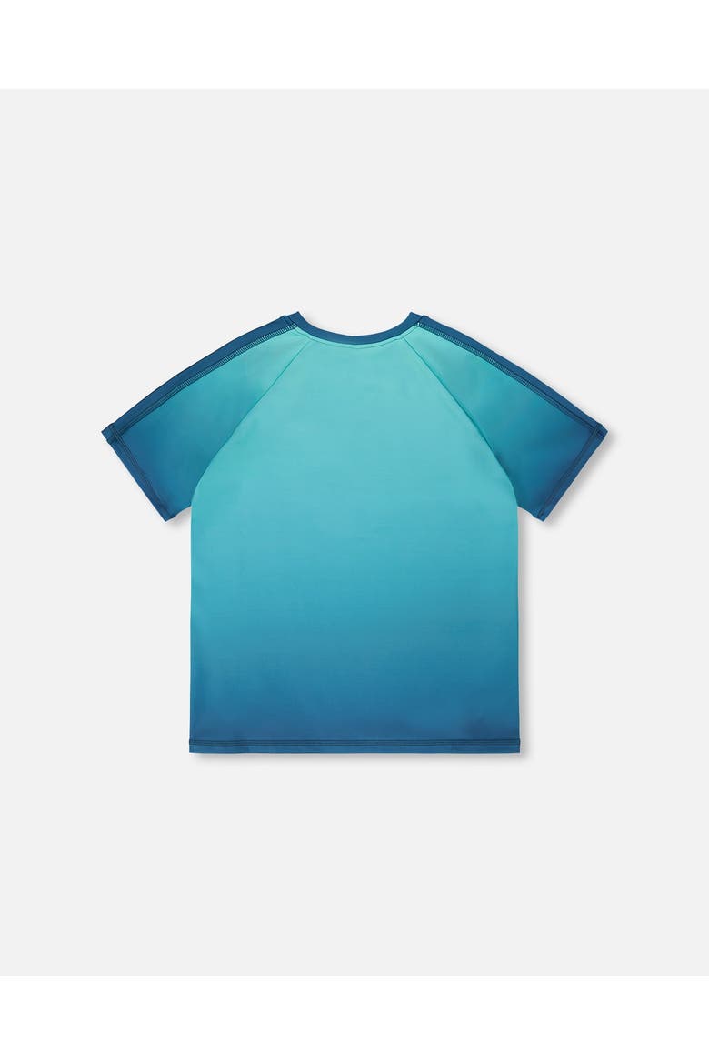 Short Sleeve Athletic Top Gradient in Recycled Polyester, Alternate, color, Teal Gradient