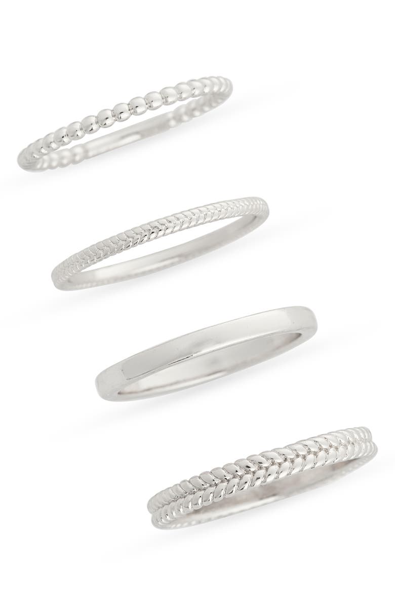 NORDSTROM RACK Set of Four Textured Rings, Main, color, Silver