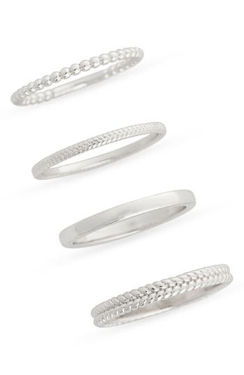 Nordstrom Rack Set Of Four Textured Rings In Silver
