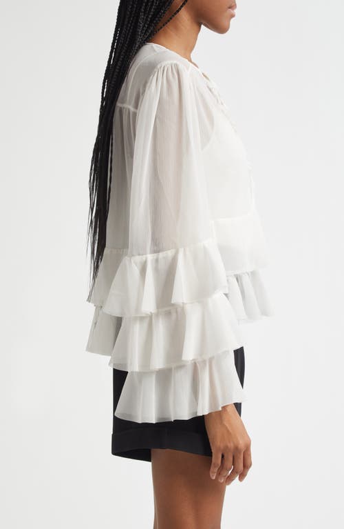 Cinq À Sept Steffina Ruffle Neck-tie Long-sleeve Top In White
