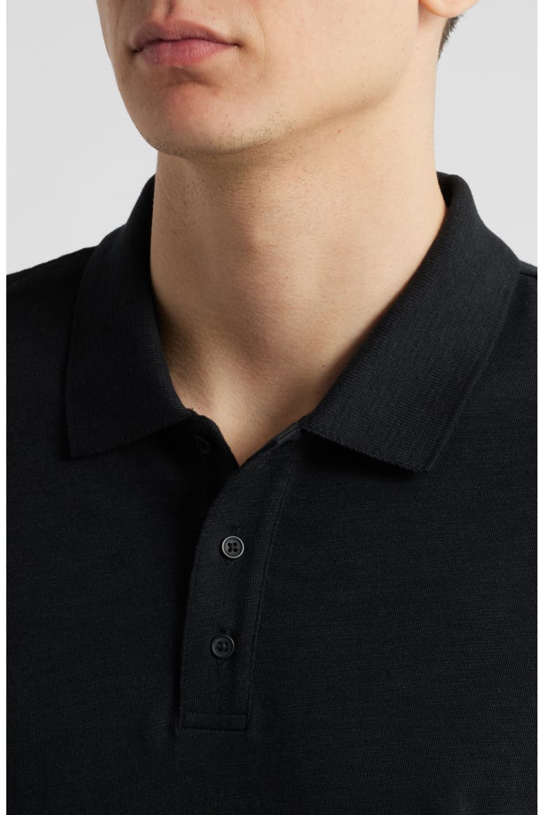 Slub Cotton Long Sleeve Polo, Alternate, color, BLACK