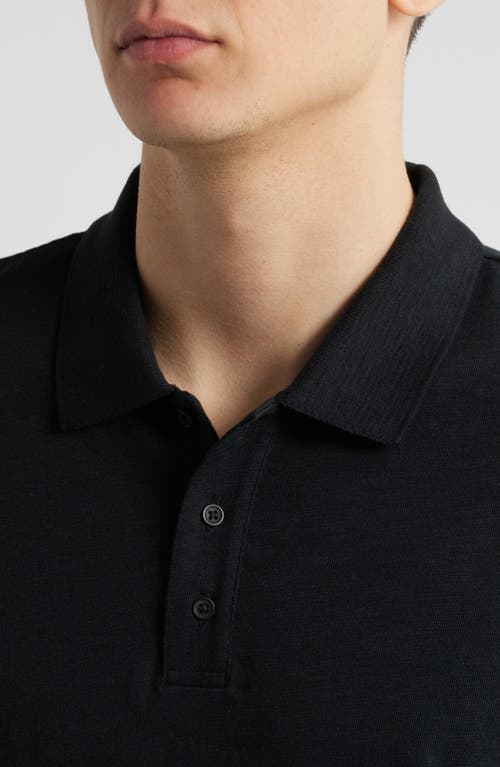 Vince Slub Cotton Long Sleeve Polo In Black