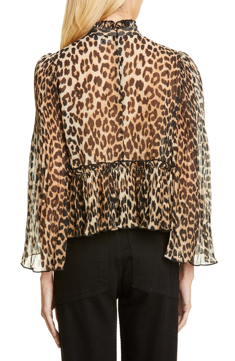 Ganni Leopard Print Sheer Georgette Top, Alternate, color, 