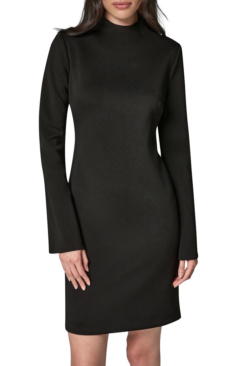 Mock Neck Long Sleeve Heavy Scuba Crepe Minidress, Alternate, color, BLACK