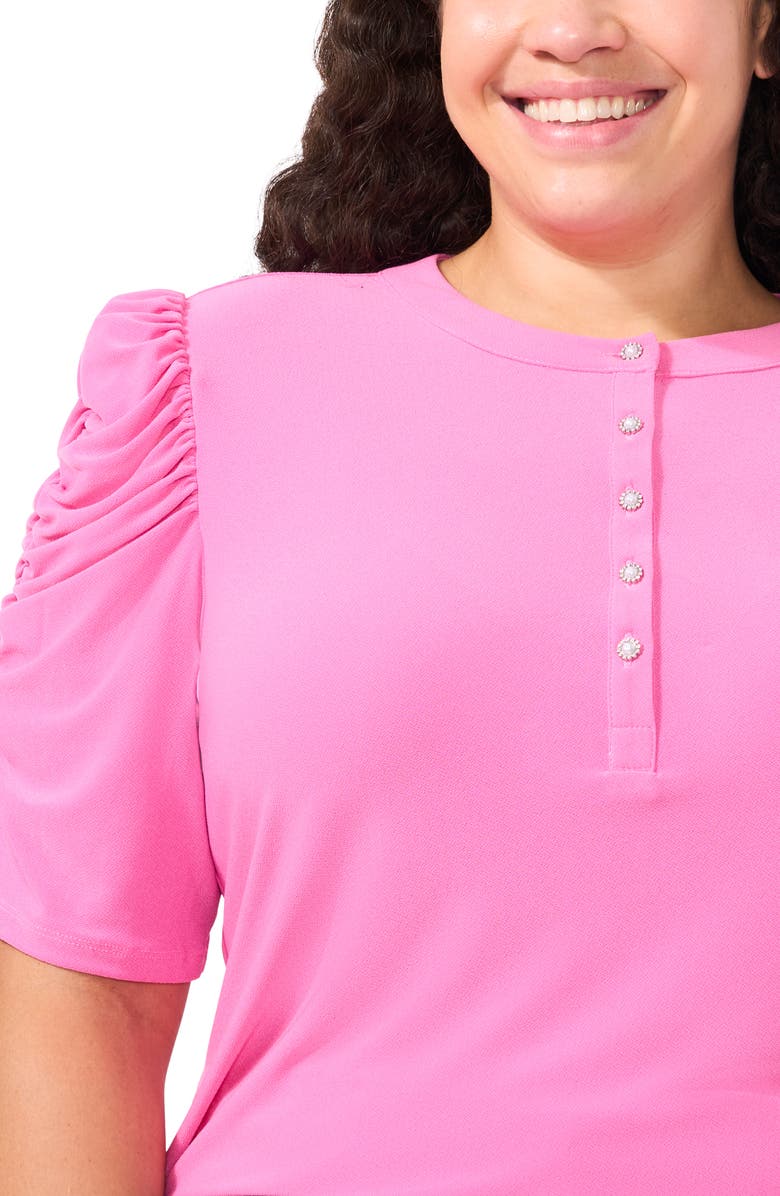 CeCe Shirred Sleeve Knit Henley, Alternate, color, Freeisa Pink