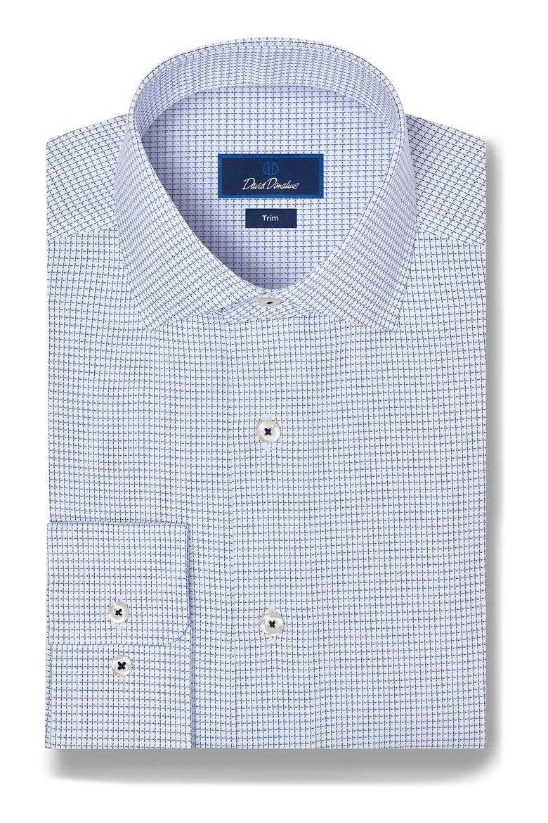 Trim Fit Micro Check Dress Shirt, Main, color, WHITE/ NAVY