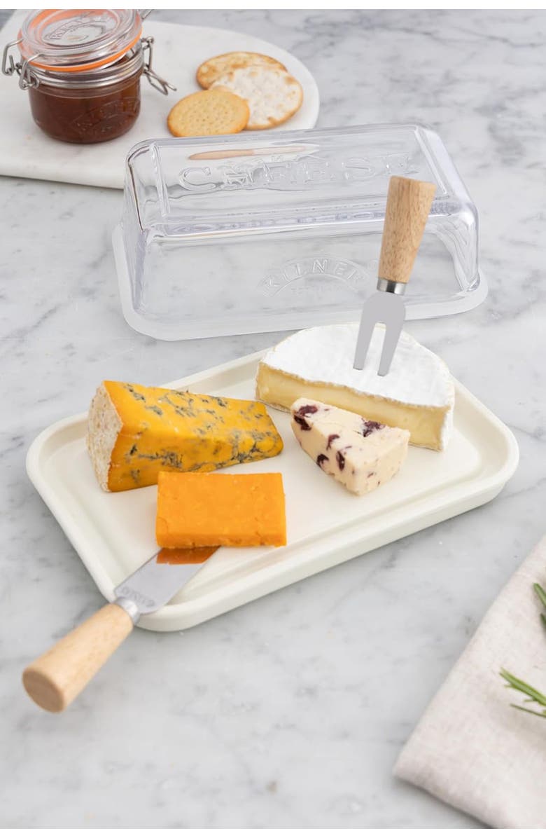 Kilner Fresh Cheese Storage Box with Ceramic Base, Alternate, color, Clear