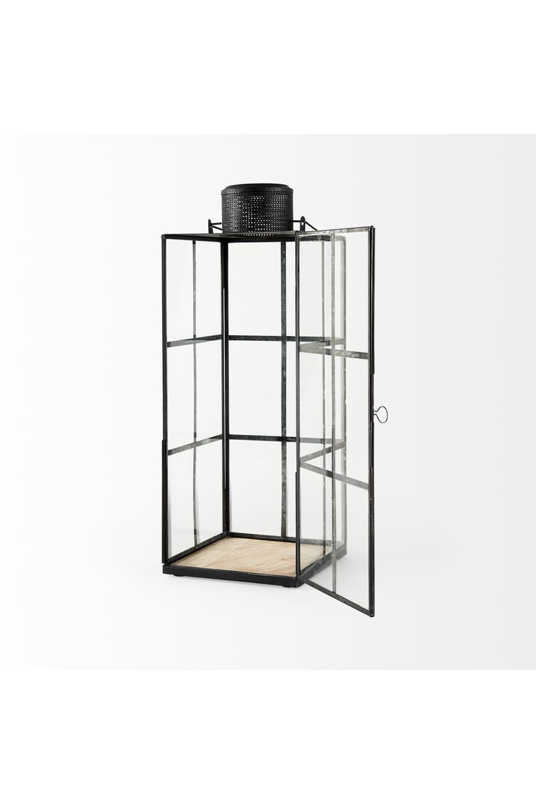 Gamfield  Metal and Glass Lantern, Alternate, color, Black