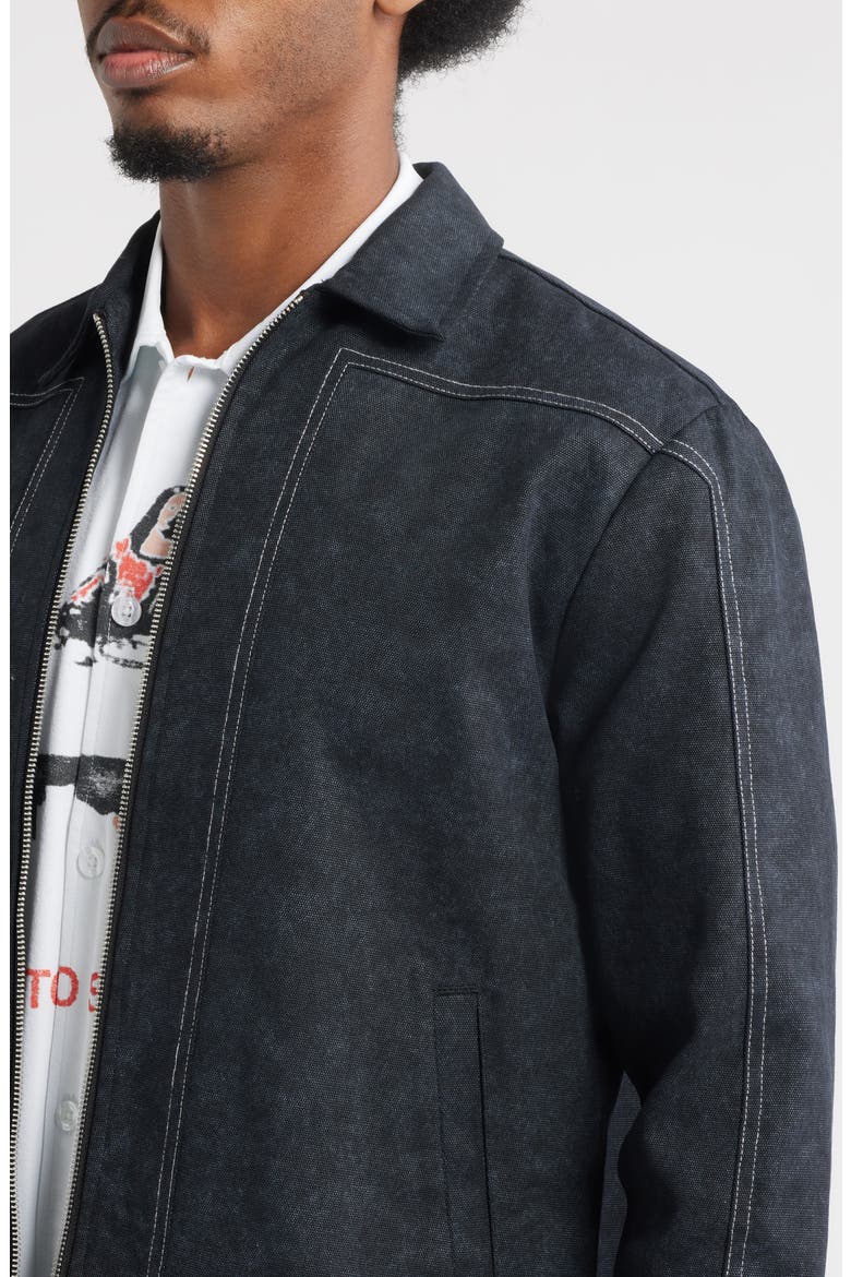 Alcamo Contrast Stitch Cotton Zip-Up Jacket, Alternate, color, BLACK