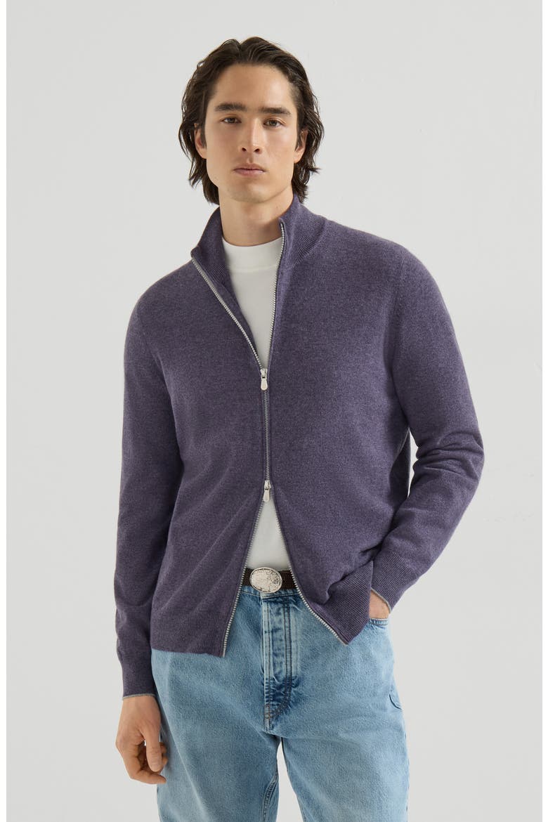 Cashmere high-neck cardigan with zipper, Main, color, Purple