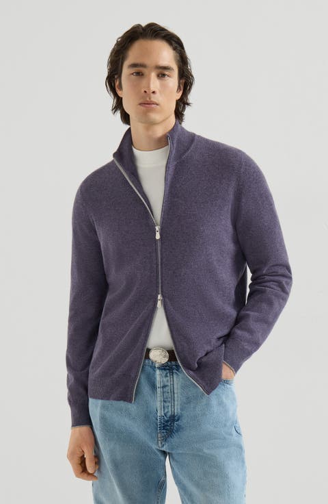 Cashmere high-neck cardigan with zipper