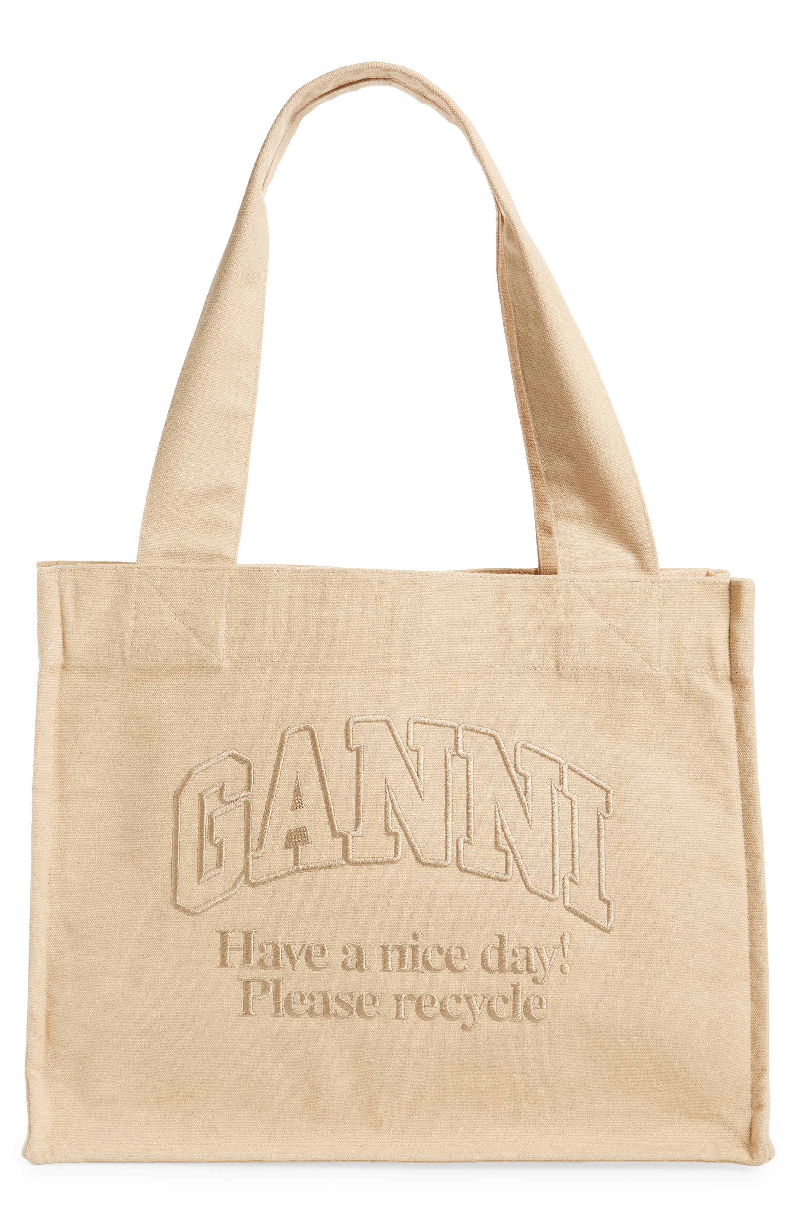 Ganni Large Easy Recycled Polyester Shopper Bag, Main, color, 