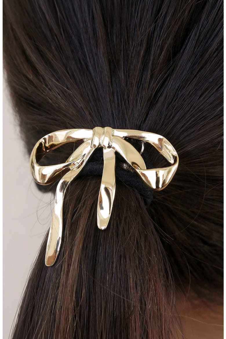 Bow Organica Ponytail Holder, Alternate, color, GOLD