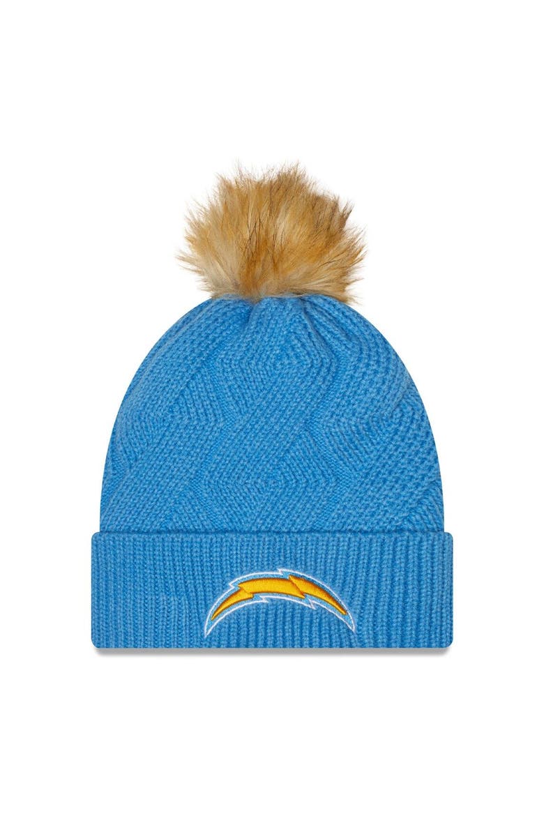 New Era Women's New Era Powder Blue Los Angeles Chargers Snowy Cuffed Knit Hat with Pom, Main, color, Powder Blue