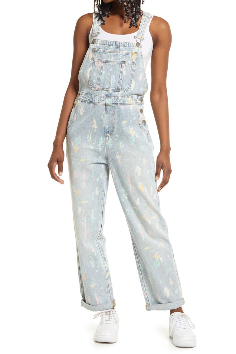 Cristina Martinez Cotton Denim Overalls, Main, color, BLUE PAINTBRUSH STROKES