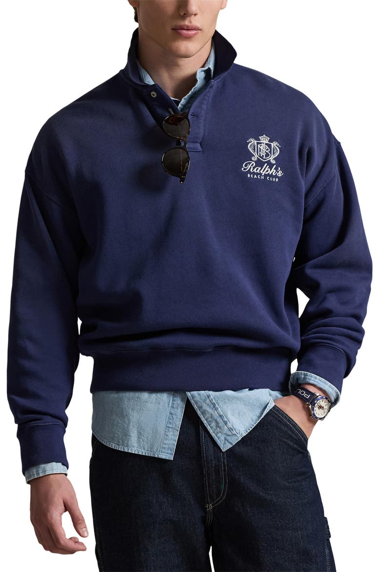 Relaxed Fit Fleece Polo Sweatshirt, Main, color, DARK COBALT