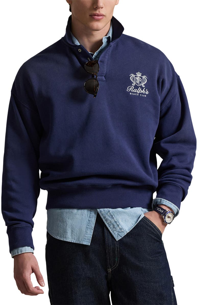 Polo Ralph Lauren Relaxed Fit Fleece Polo Sweatshirt, Main, color, Dark Cobalt