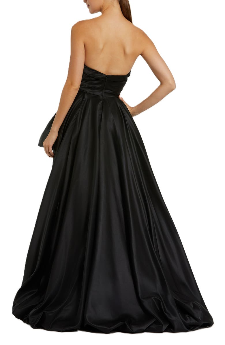 Mac Duggal Asymmetrical High Low Strapless Ruched Gown, Alternate, color, Black