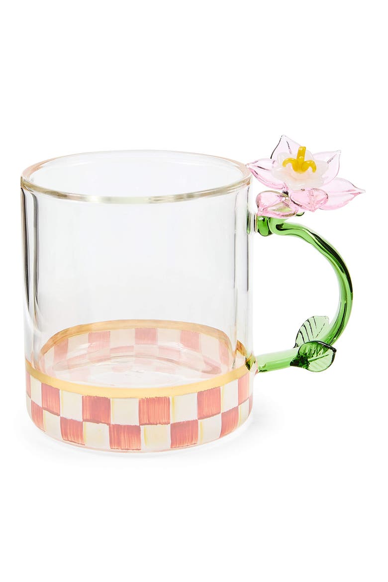 Rosy Check Flower Glass Mug, Main, color, ROSY