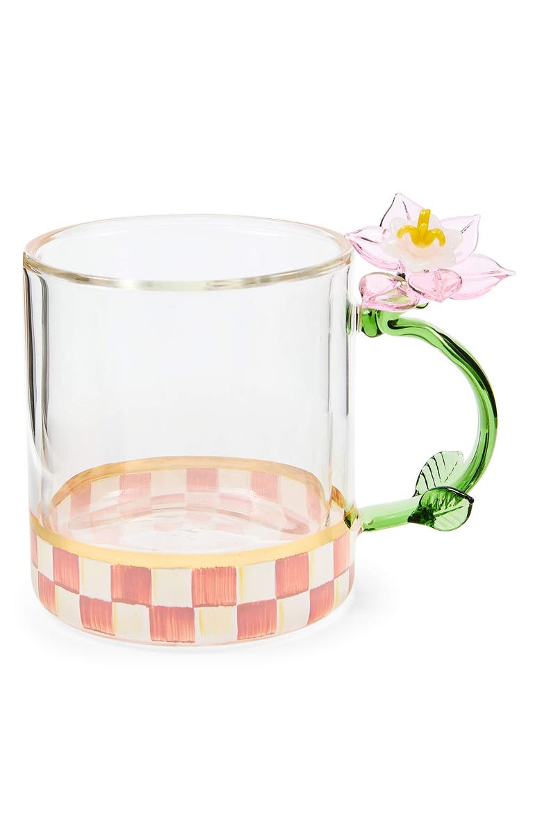 MACKENZIE CHILDS Rosy Check Flower Glass Mug, Main, color, Rosy