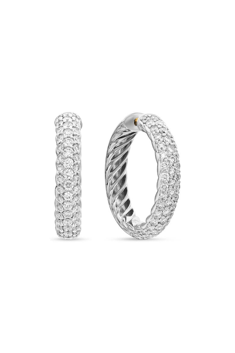 Sculpted Cable Hoop Earrings in Sterling Silver with Pavé Diamonds, Main, color, STERLING SILVER