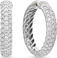 David Yurman Sculpted Cable Hoop Earrings in Sterling Silver with Pavé Diamonds