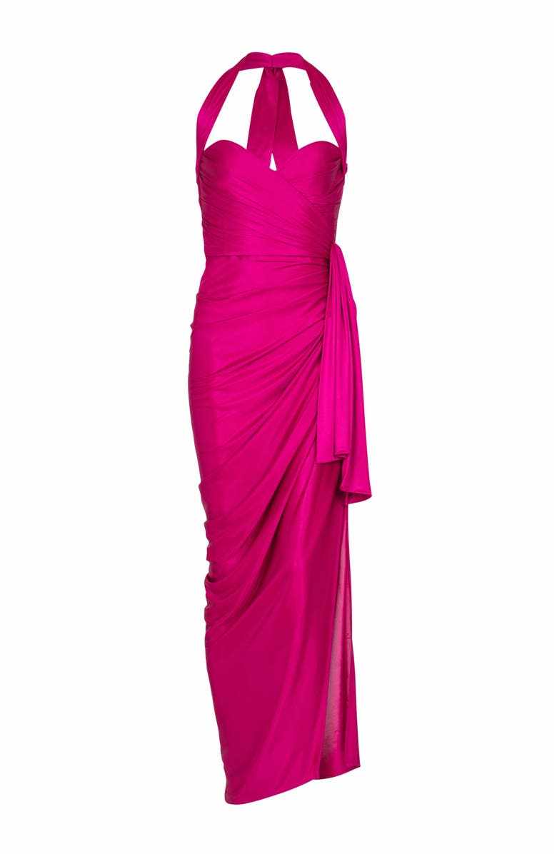 Balmain Flowing Draped Interlock Jersey Dress, Alternate, color,